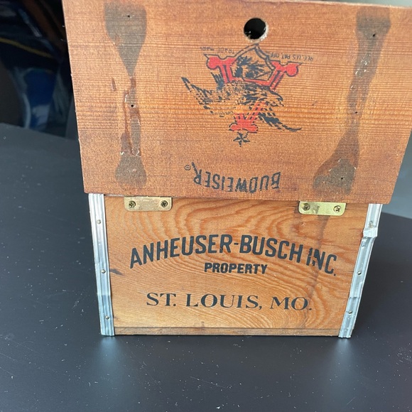 Vintage Mini 6" Anheuser Busch Budweiser Small Wood Beer Crate Box w/ Hinged Lid - Picture 4 of 4